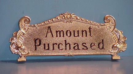 National Brass Cash Register 332 Size Yellow Brass Reproduction Top Sign 